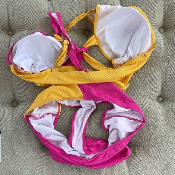 NEW SHEIN Fuschia Yellow Twist Front Bikini 4XL - Picture 5 of 6